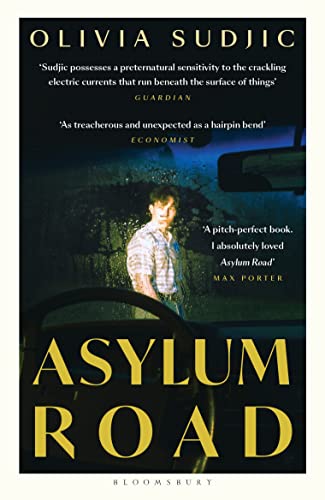 Book cover for Asylum Road by Olivia Sudjic, featuring a man seen through glass.
