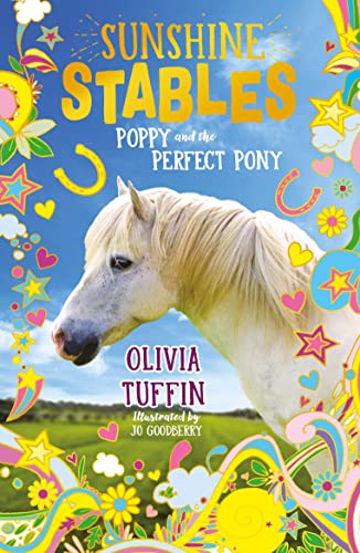 Book cover featuring a pale pony’s head with colorful floral decorations.