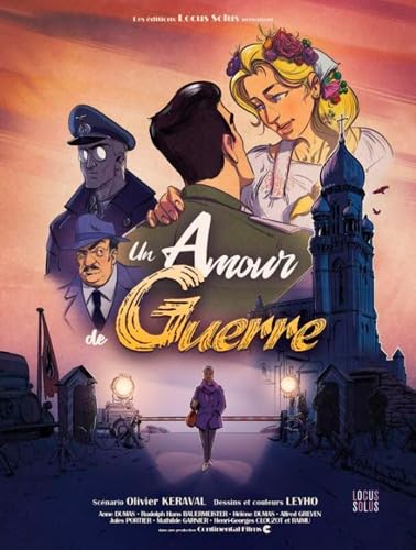 Comic book cover depicting a couple and soldiers against a city backdrop.