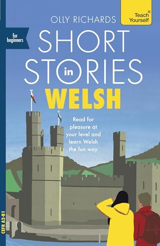 Book cover for Short Stories in Welsh for Beginners featuring a castle illustration.
