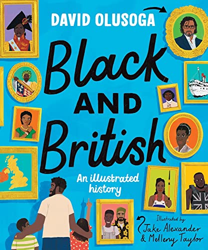 Book cover featuring portraits and illustrations on a blue background with large black text.