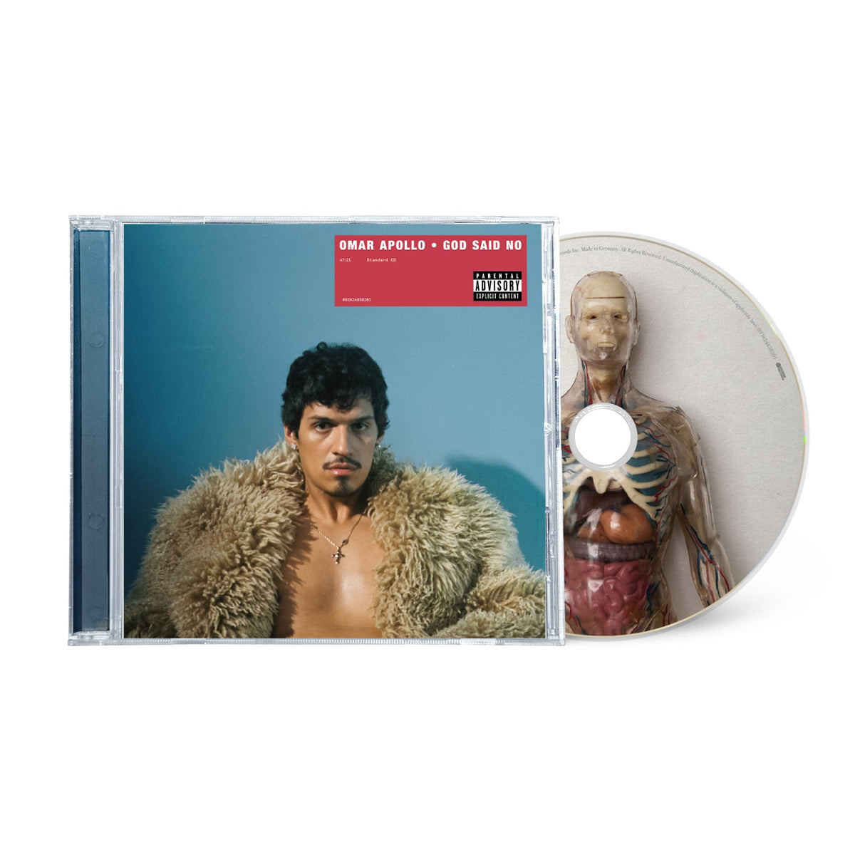 Omar Apollo "God Said No" CD case with portrait and anatomical art.