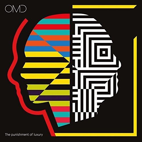 Album cover for OMD’s “The Punishment of Luxury” with abstract face design.