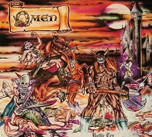 "Album cover art featuring warriors and skeletons in battle, with castle in the background."