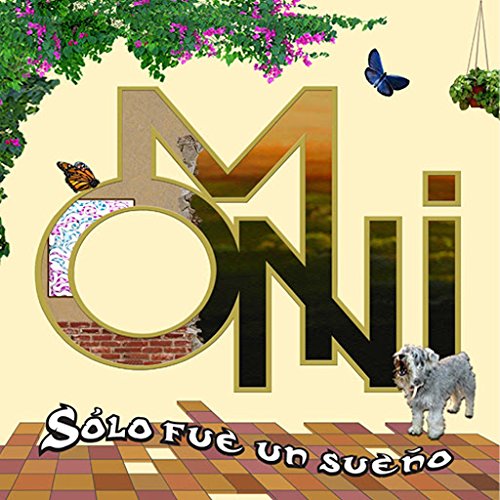Album cover with large letters, butterflies, a dog, and brick background.