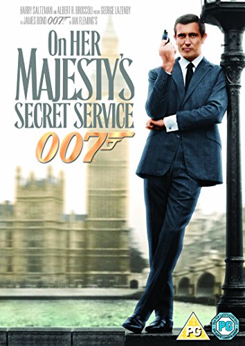 George Lazenby as James Bond leaning against a lamppost with Big Ben in background.