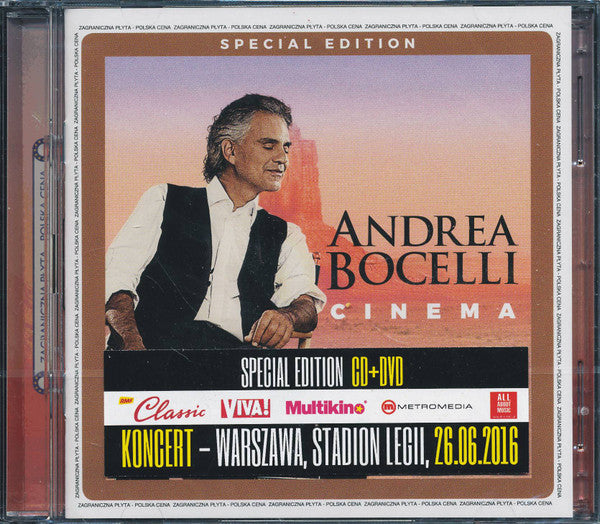 DVD case featuring Andrea Bocelli, text "Once Upon A Time In A Cinema.