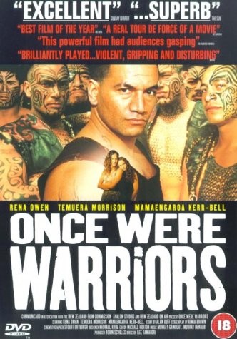 DVD cover for Once Were Warriors showing several Maori men with traditional facial tattoos.