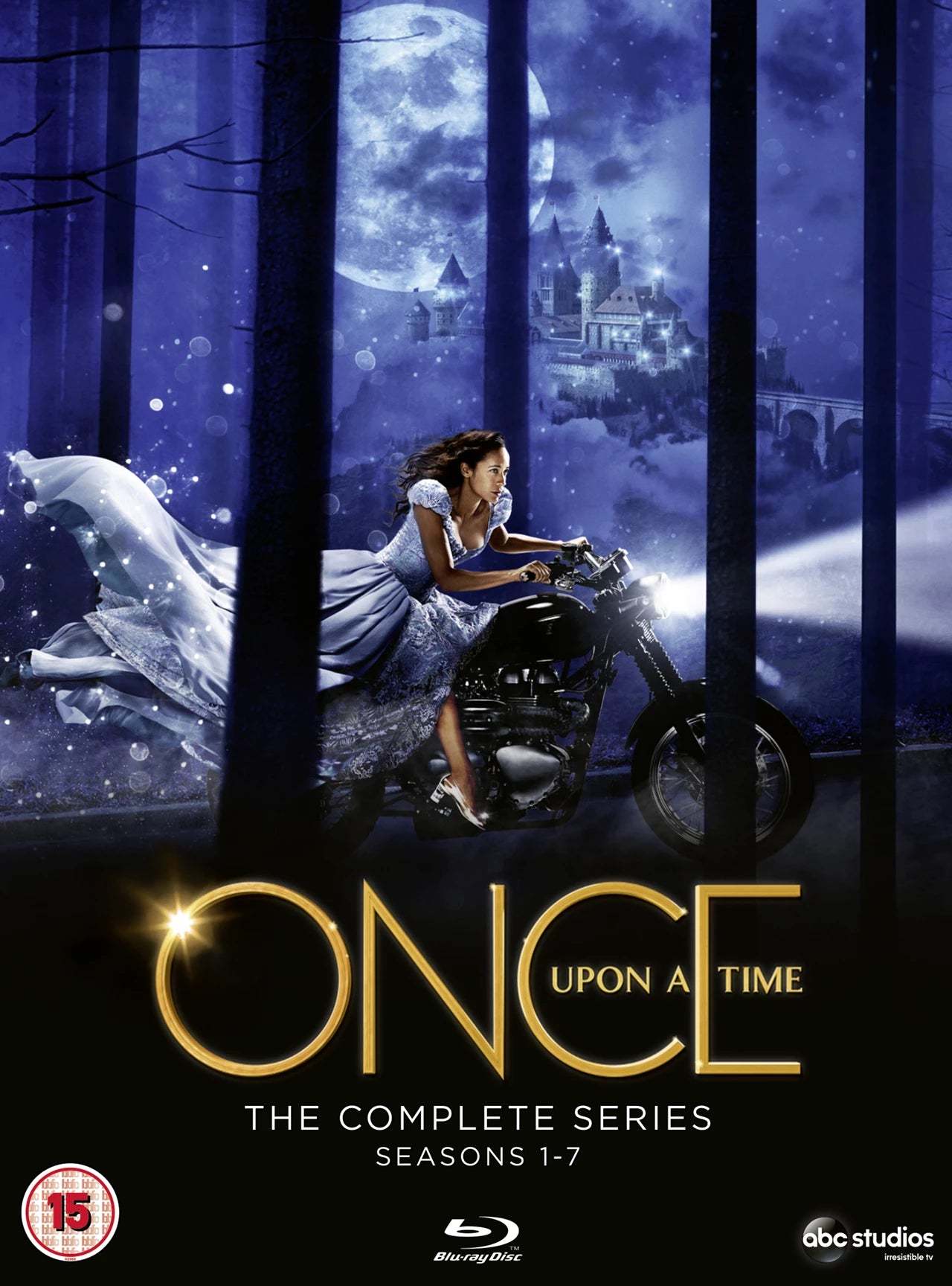 “Once Upon A Time” Blu-ray box set, seasons 1-7, with fairytale imagery.