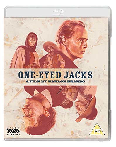 Blu-ray cover art for One-Eyed Jacks featuring illustrated portraits of actors in sepia tones.