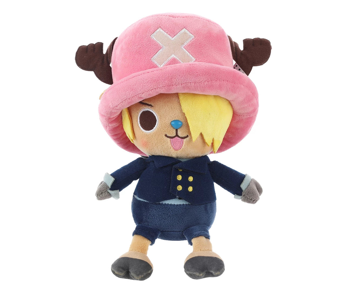 Pink plush Tony Tony Chopper from One Piece wearing a red hat.