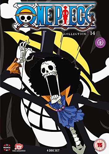 One Piece Collection 14 DVD cover featuring the skeleton character Brook on black background.