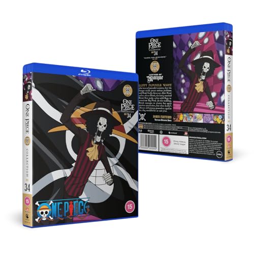One Piece" Collection 34 Blu-ray case featuring Brook, a skeletal musician.