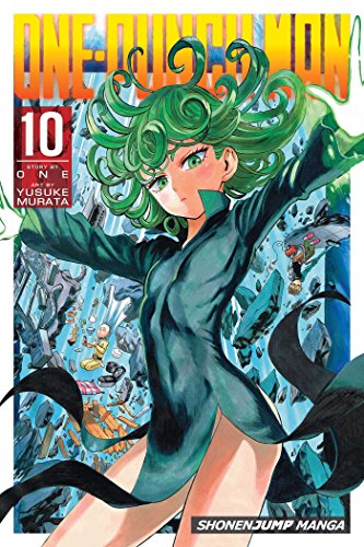 One-Punch Man volume 10 manga cover featuring Tatsumaki with green hair and debris.
