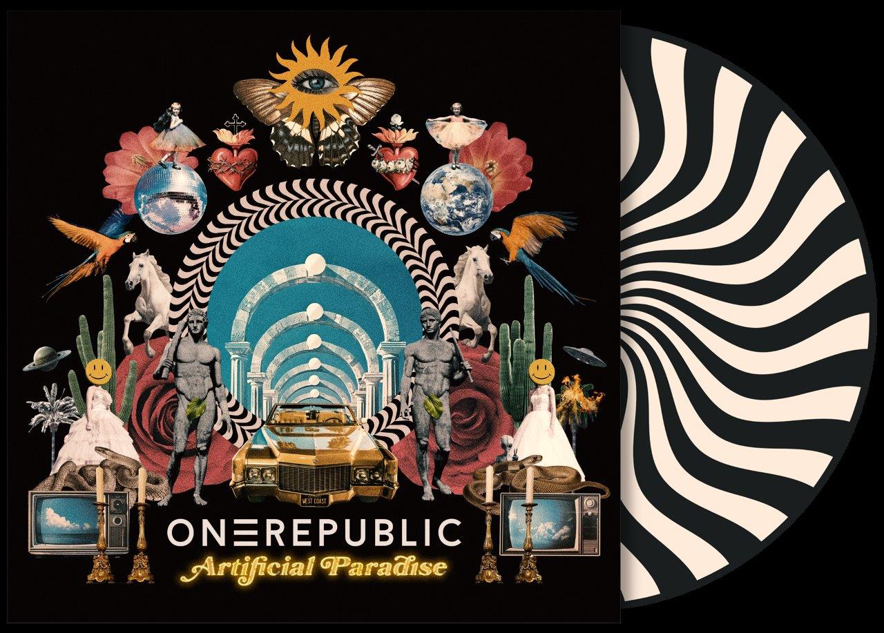 OneRepublic “Artificial Paradise” CD cover with surreal, colorful collage imagery.