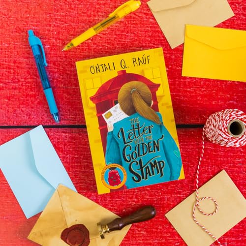 Book cover with illustrated letter, pens, envelopes, and red twine.