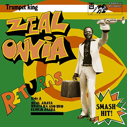 Album cover featuring Zeal Onyia, a man with a trumpet and suitcase.