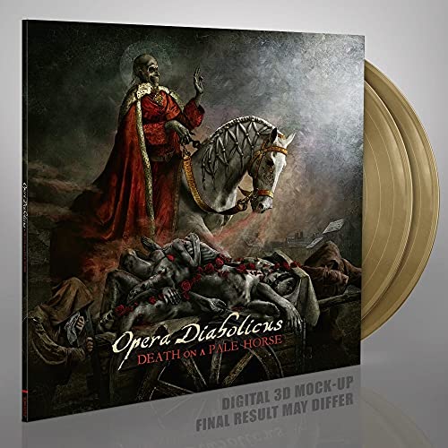 Album cover depicts a pale horse with a rider over fallen figures, gold vinyl beside.