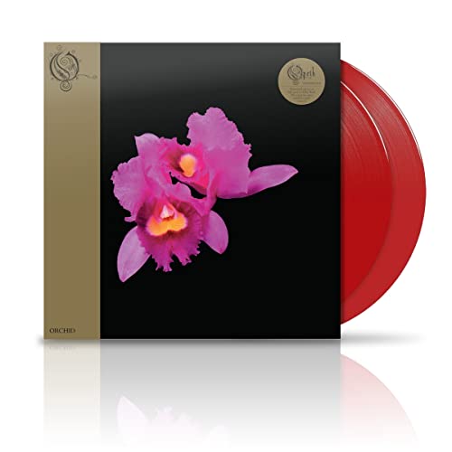 Opeth’s “Orchid” vinyl record with red disc and floral cover art.