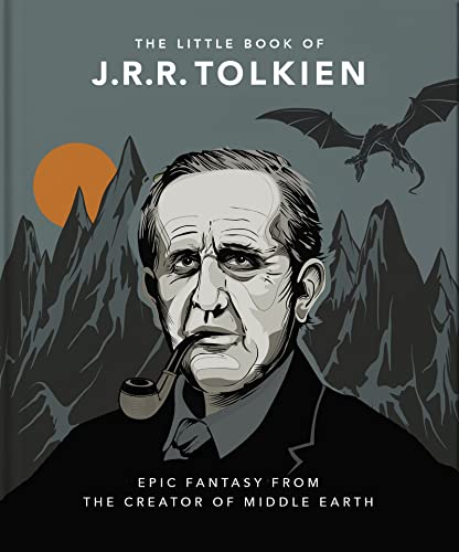Book cover featuring a portrait of J.R.R. Tolkien with a dragon and mountains.