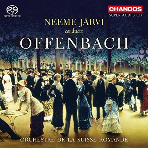 CD cover: painting of a formal outdoor gathering, text "Offenbach" and orchestra name.