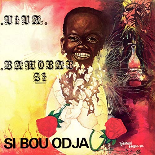 Vinyl record cover: smiling child portrait with roses and abstract designs.