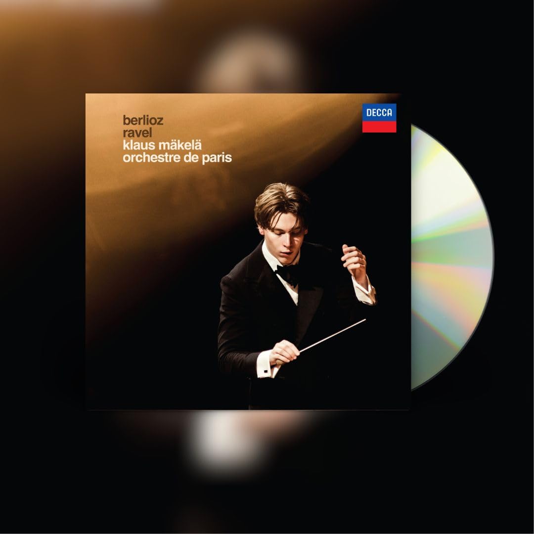 CD cover featuring conductor Klaus Mäkelä and text: Berlioz, Ravel.