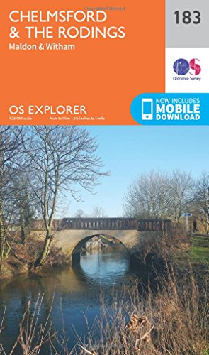 OS Explorer Map 183 cover: Chelmsford and the Rodings, with bridge image.