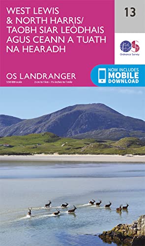 Ordnance Survey Landranger map 13 cover featuring a herd of deer wading through water.