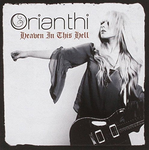 Black and white CD cover featuring guitarist Orianthi with her guitar.