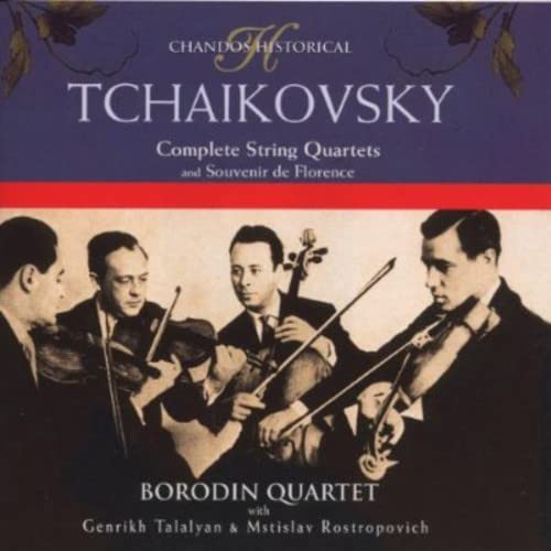 CD cover featuring the Borodin Quartet and cellist Rostropovich playing.