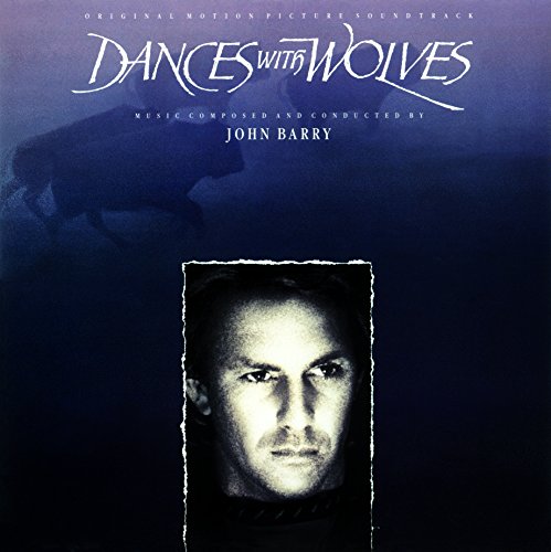 Dances with Wolves soundtrack vinyl cover featuring Kevin Costner against a dark blue background.