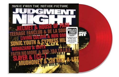 “Judgment Night” soundtrack vinyl record with red disc and black cover.