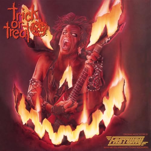 1980s album cover featuring a guitarist engulfed in flames.