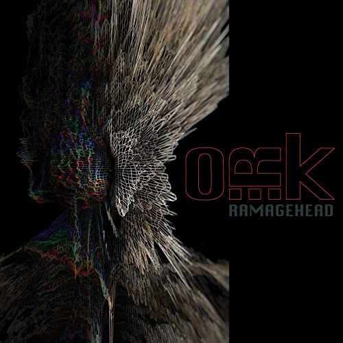 Abstract digital face with colorful glitches and the album title “Ramagehead”.