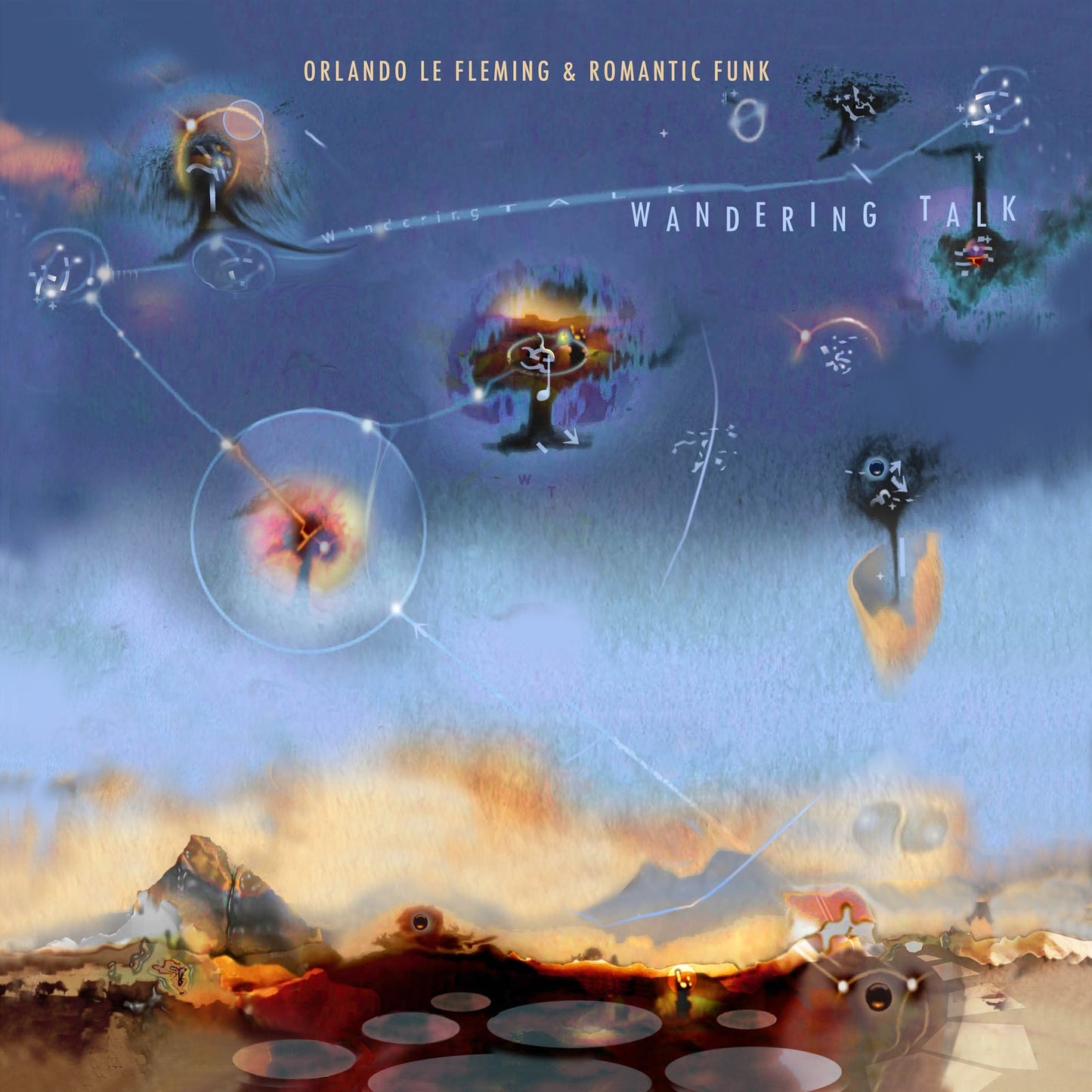 Album cover for "Wandering Talk" by Orlando Le Fleming, abstract art style.