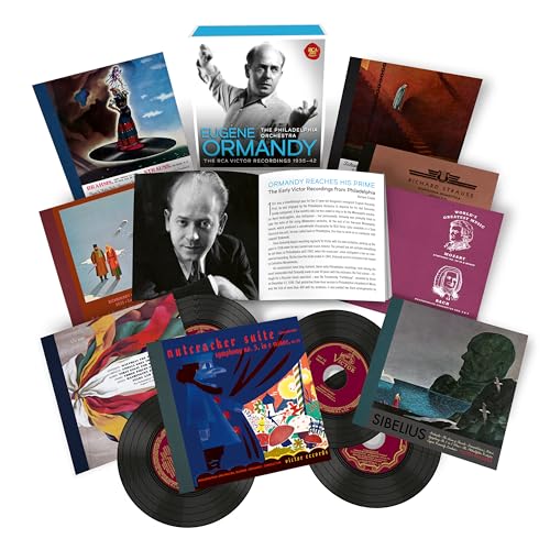 CD collection featuring conductor Eugene Ormandy and classical music album covers.