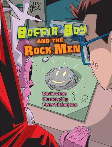 Book cover: “Boffin Boy and the Rock Men” with cartoon characters.