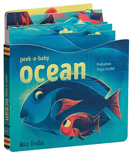 Board book cover with blue fish, red fish, and ocean waves.