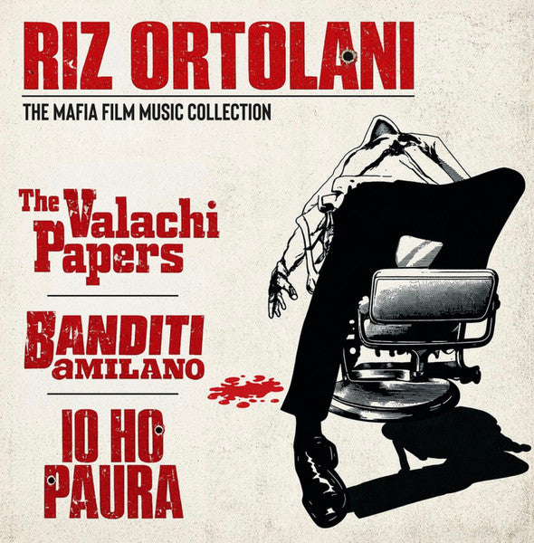 CD cover for Riz Ortolani’s mafia film music collection with a barber chair.