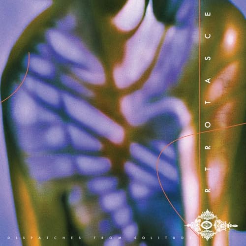 Abstract purple and gold image of a torso with shadows and thin orange lines.