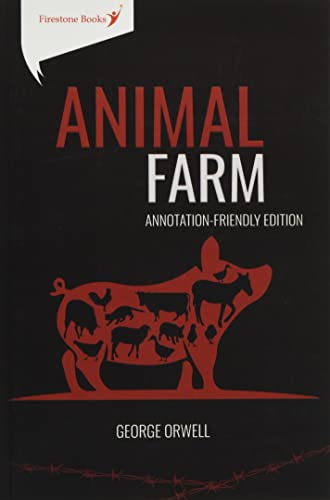 Book cover of Animal Farm featuring a red pig silhouette containing various farm animals.