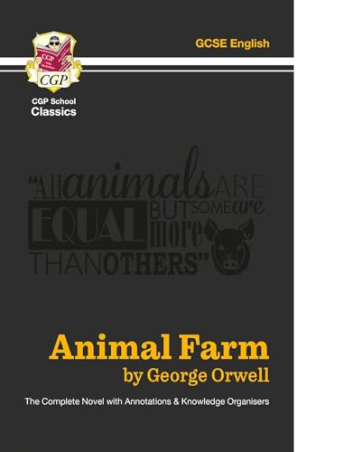 CGP School Classics Animal Farm book cover with a pig illustration and famous quote.
