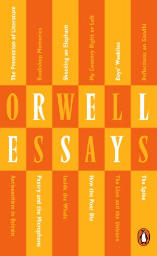 Orange and yellow book cover with large white "ORWELL ESSAYS" text.