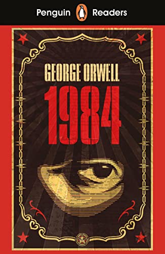 Book cover for "Nineteen Eighty-Four" featuring a large eye and red stars.