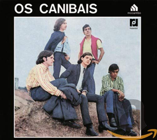 Album cover for "Os Canibais" featuring five casually dressed men.