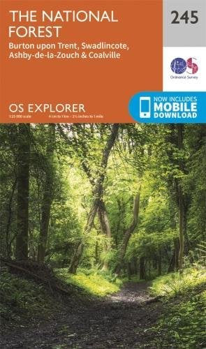 Orange Ordnance Survey Explorer map of The National Forest with woodland scene.