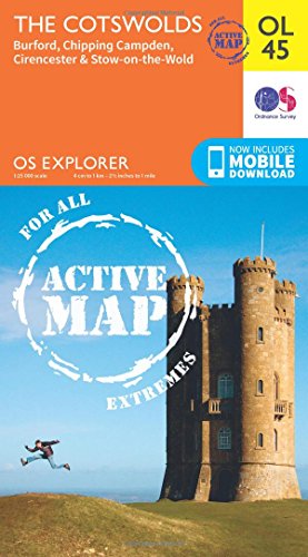 Ordnance Survey map cover of The Cotswolds featuring a stone tower and jumping person.