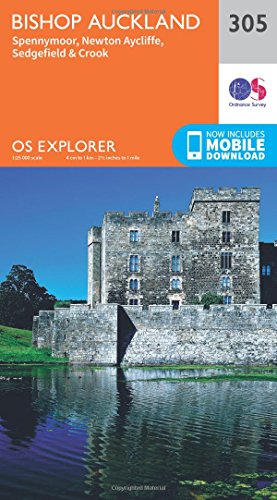 OS Explorer map cover featuring Auckland Castle reflected in water.