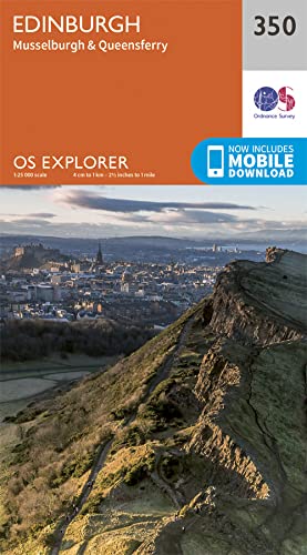 OS Explorer Map 350 cover showing Edinburgh skyline and coastal landscape.
